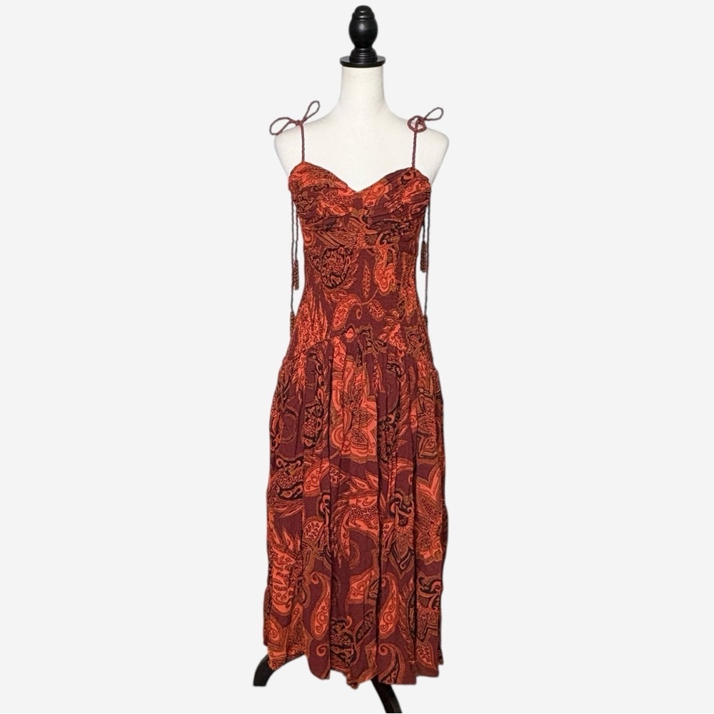 NWT Farm Rio x Anthropologie Drop Waist Printed Midi Dress M Leopard Paisley - Picture 5 of 16